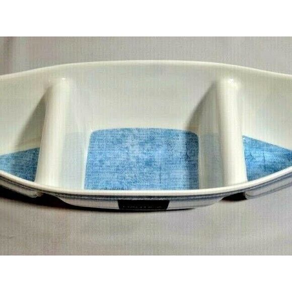 Nautica Canoe Boat Serving Bowl 3-Sections 16-in Long Party Tray White Blue NEW - Picture 4 of 5